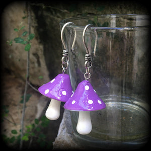 Purple mushroom earrings-Mushroom ear hangers