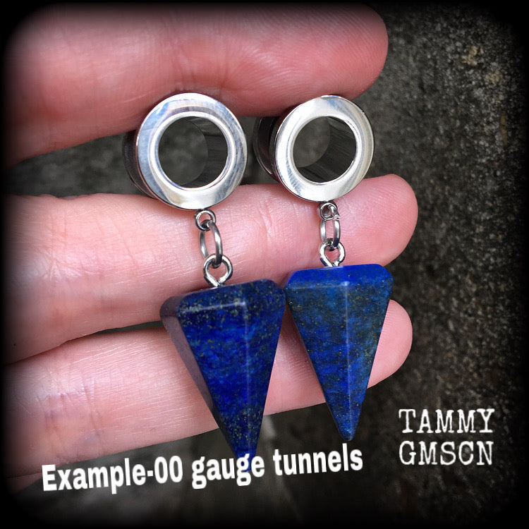 Lapis Lazuli earrings Gemstone tunnels Gemstone plugs Ear gauges Ear hangers Gauged earrings Body jewelry Body jewellery
