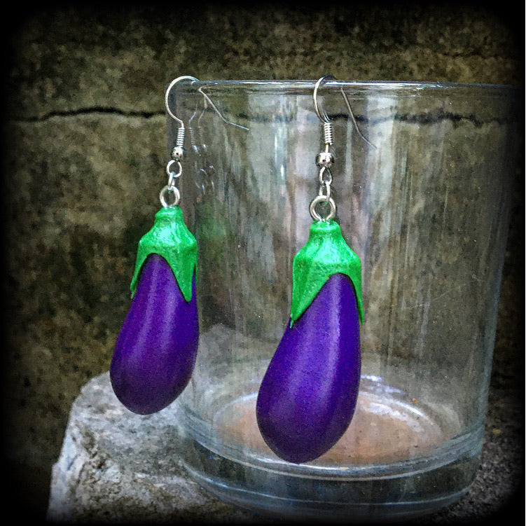 Emoji earrings-Eggplant earrings