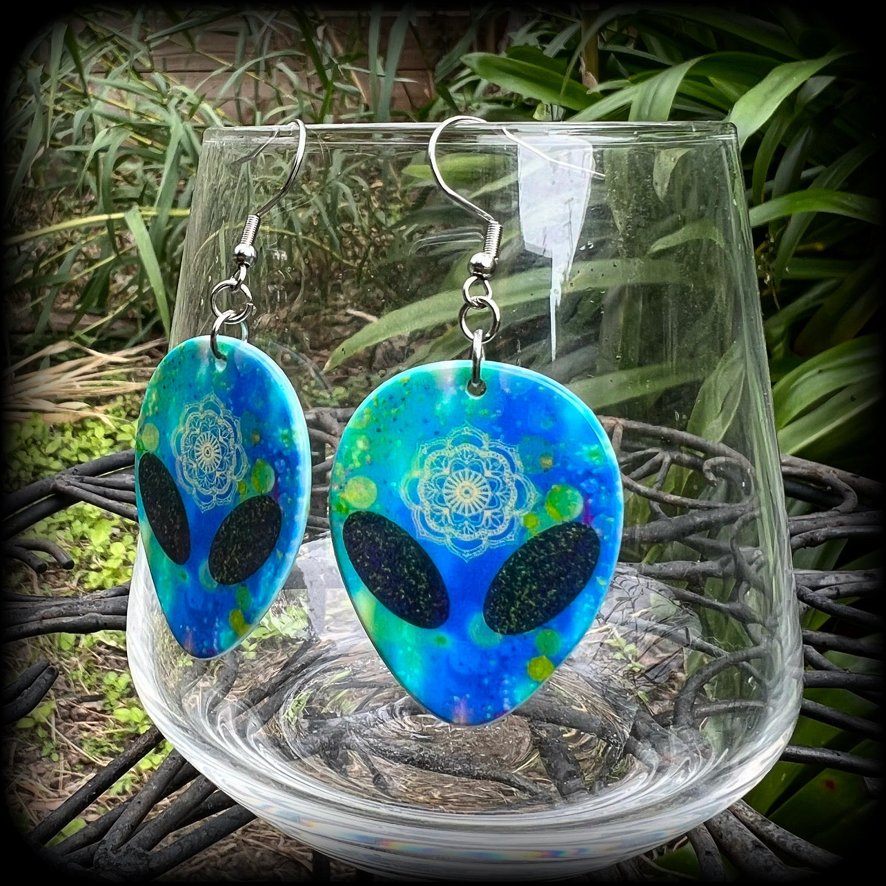 Psychedelic alien earrings