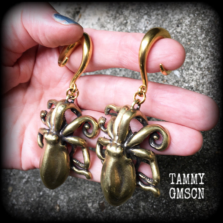 Brass octopus ear weights-Gauged earrings