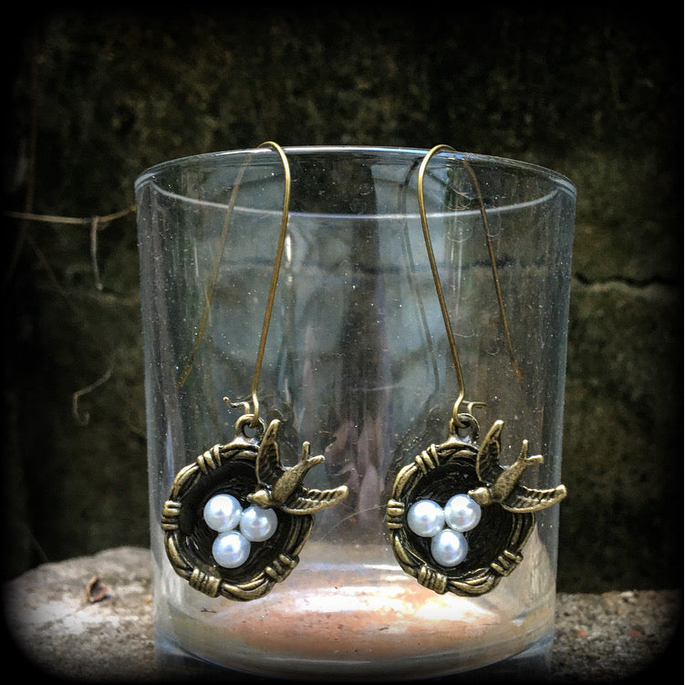 Bird nest earrings-Bird earrings