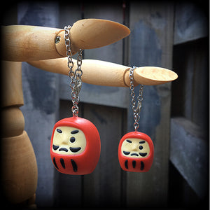 Red daruma earrings-Tunnel earrings