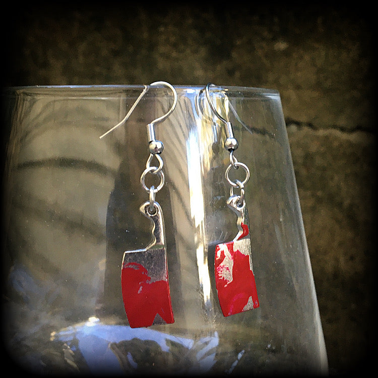 Bloodied meat cleaver earrings-Halloween earrings