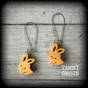 Rabbit earrings-Carved wood earrings