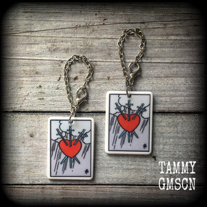 Three of swords tunnel earrings-Tarot card earrings