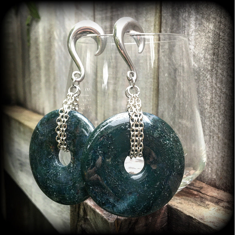 Moss jasper gauged earrings