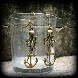 Octopus and anchor earrings-Sea shanty earrings