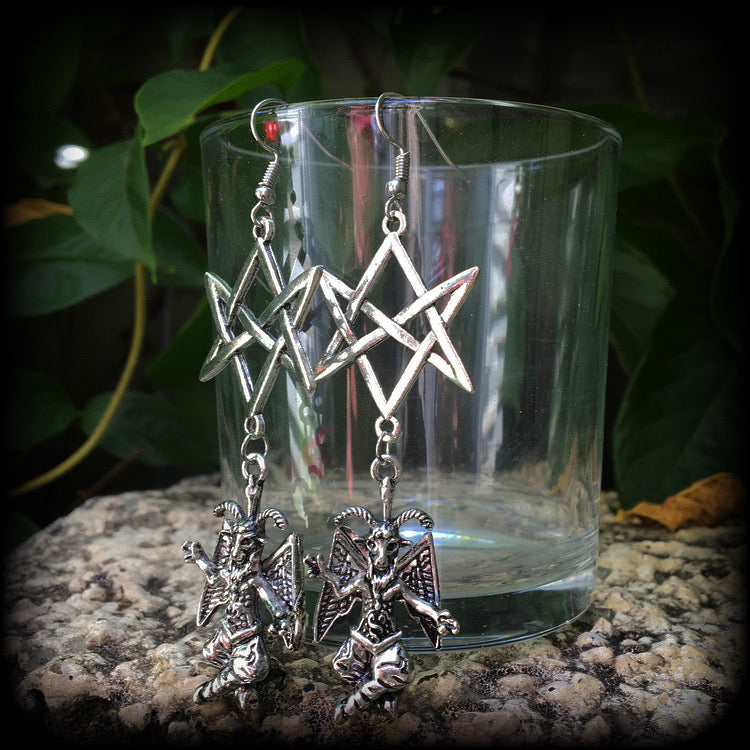 Baphomet earrings-Unicursal hexagram earrings