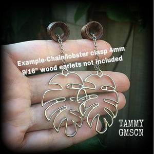 Monstera leaf earrings-Tunnel dangles