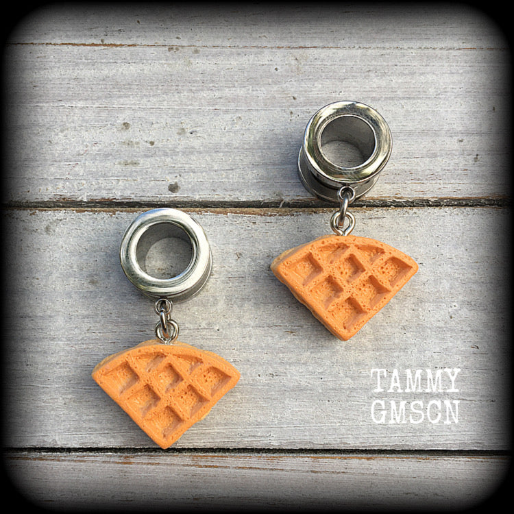 Waffles Waffle earrings Pastries Pastry earrings Food earrings Food jewellery Tunnels Plugs Ear gauges Gauged earrings Stretched ears Stretched lobes Body jewellery