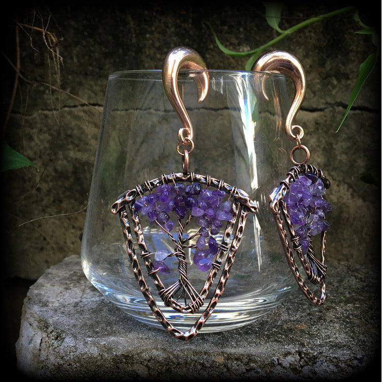 Amethyst Tree of Life gauged earrings