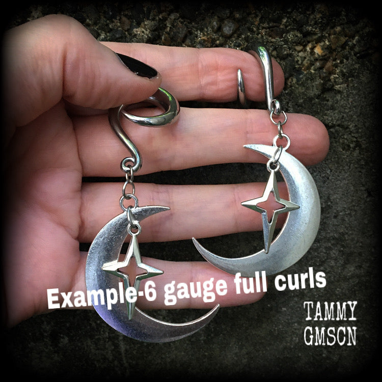Crescent moon and star gauged earrings-MCM inspired