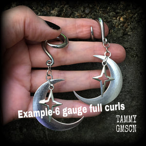 Crescent moon and star gauged earrings-MCM inspired