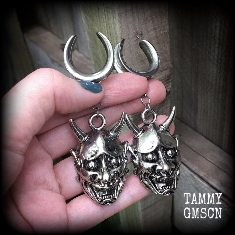 Hannya mask gauged earrings