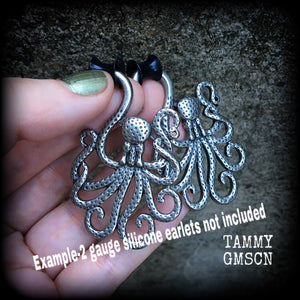 Antique silver octopus ear hangers