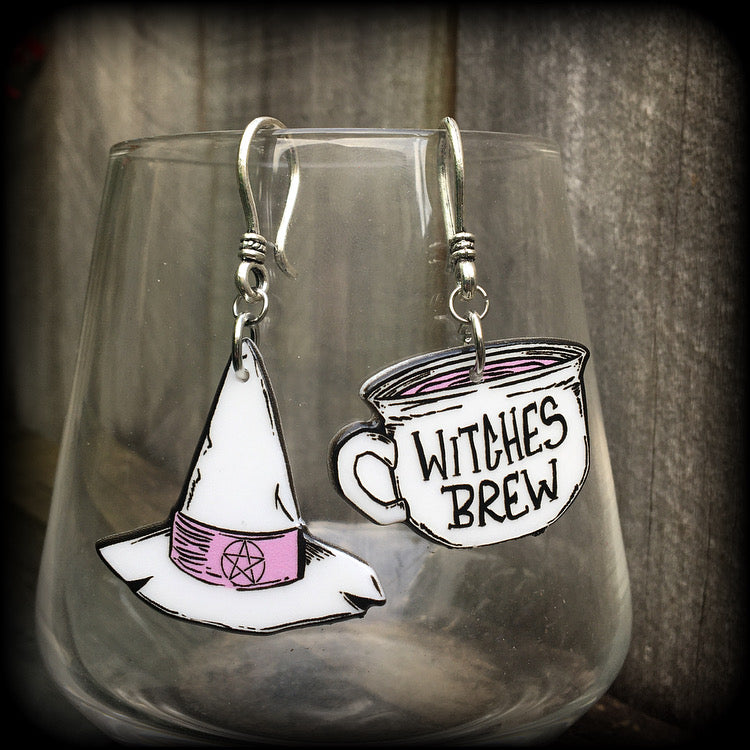 Pastel goth Witches hat and brew earrings