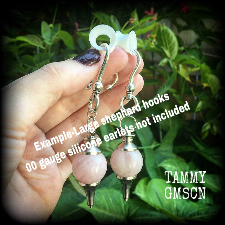 Rose Quartz earrings-Tunnel earrings