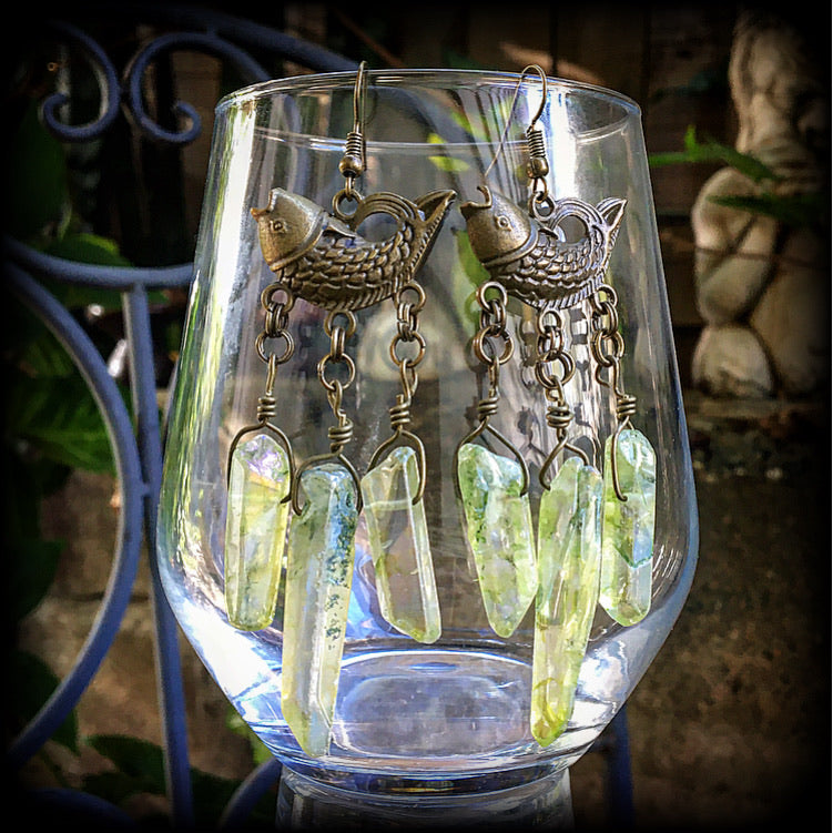 Dagon earrings-Antique bronze and druzy earrings