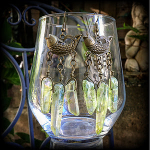 Dagon earrings-Antique bronze and druzy earrings