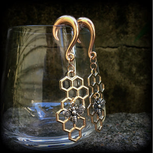 Beehive gauged earrings-Honeycomb earrings