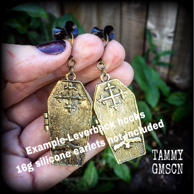 Bronze coffin earrings-Halloween earrings