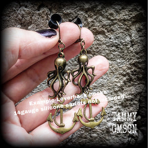 Octopus and anchor earrings-Sea shanty earrings