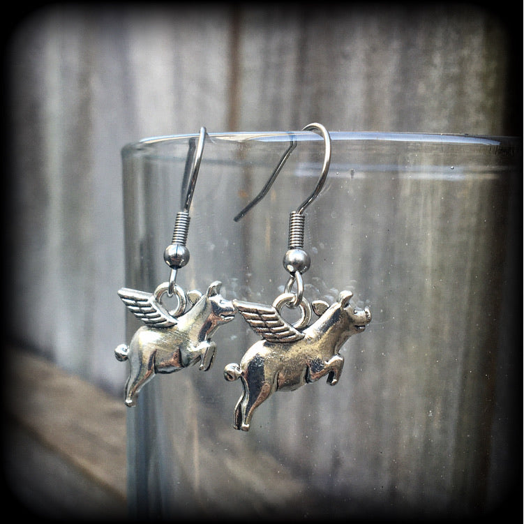 Pig earrings-Flying pig earrings