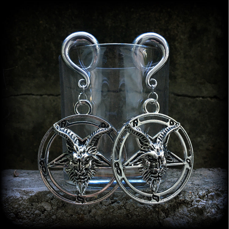 Baphomet gauged earrings-Ear weights