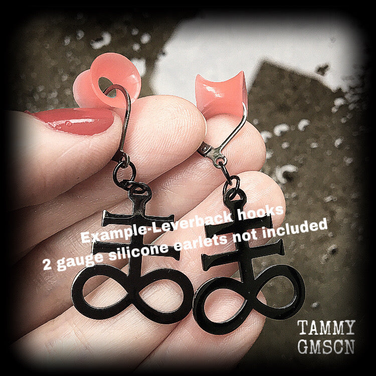 Leviathan cross earrings Brimstone earrings Sigil of Sulphur earrings  Occult earrings Church of Satan earrings Pierced ears Gauged earrings Occult jewelry Black magick Ritual jewelry Sigil jewelry Spells Dark arts
