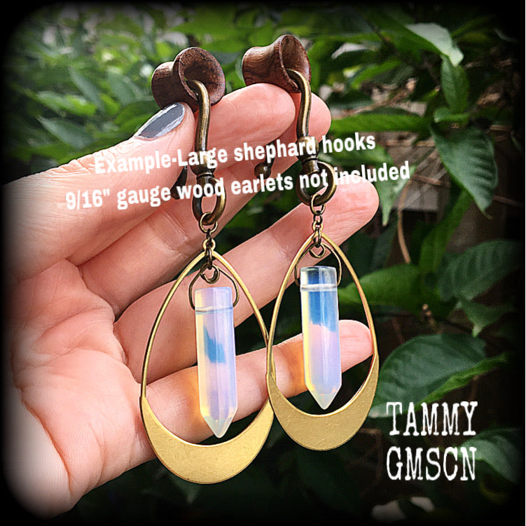 Opalite earrings Gemstone earrings Teardrop earrings Boho chic earrings Gemsstone body jewellery ear jewelry Pierced ears Gauged earrings Stretched ears Goddess earrings Goddess jewelry Gypsy boho jewelry Boho gypsy earrings Dangle earrings 2 gauge ear hangers