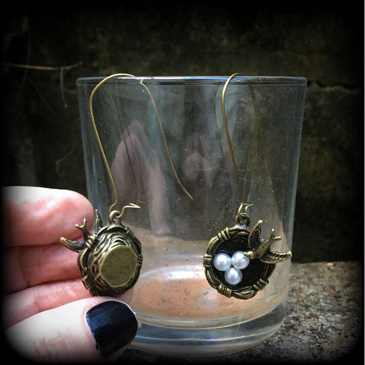 Bird nest earrings-Bird earrings