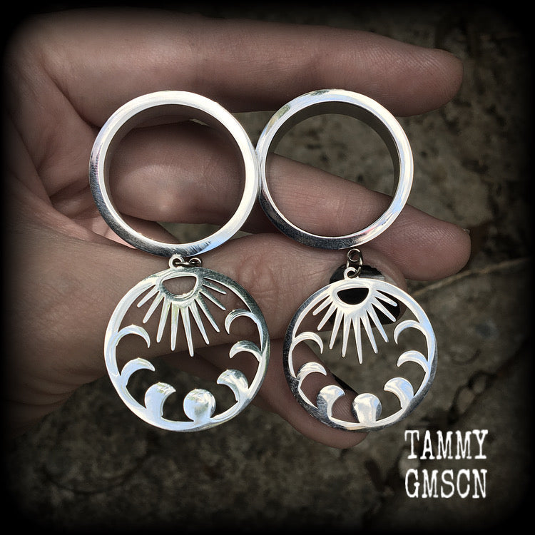 Moon phase tunnel earrings