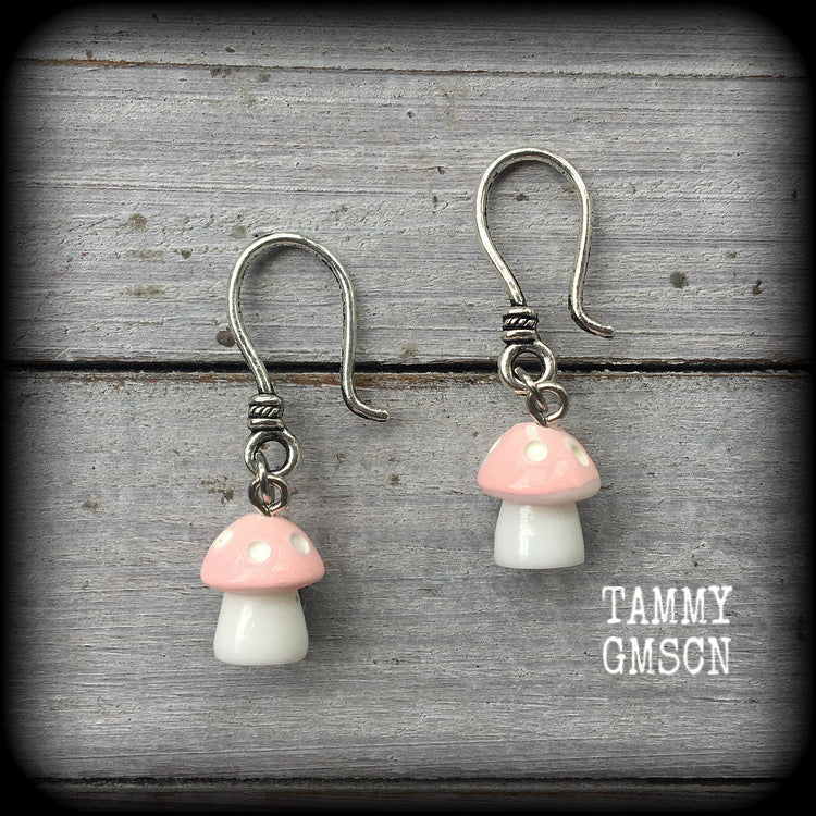 Pink mushroom earrings-Mushrooms ear hangers