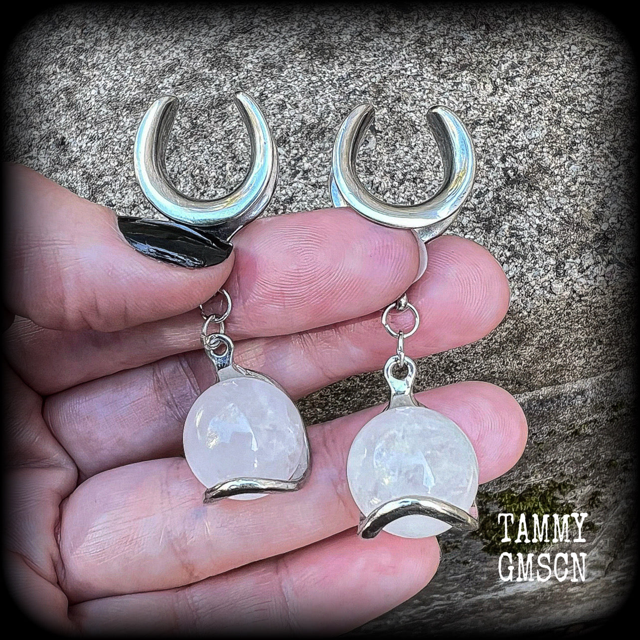 Clear quartz sphere gauged earrings