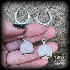 Clear quartz sphere gauged earrings