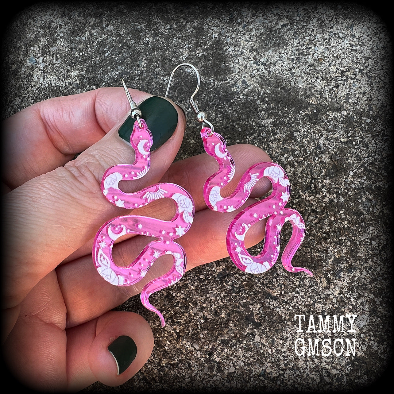 Pink snake earrings-Celestial earrings