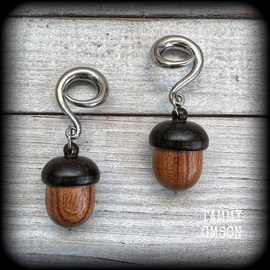 Acorn earrings Acorns earrings Wood ear weights Wood gauged earrings Carved wood ear weights 2 gauge ear weights Stash pot jewelry Stash pot earrings Pet jewelry Pet memorial urn Ear hangers 4mm 6mm 8mm 10mm 12mm 14mm 16mm 19mm 22mm 25mm 28mm 30mm