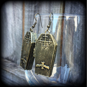 Bronze coffin earrings-Halloween earrings