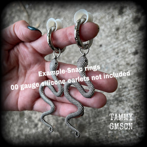 Silver snake gauged hoop earrings-Snap rings