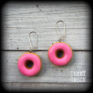 Pink iced doughnut earrings-Donut earrings