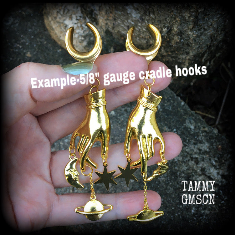 Chiromancy earrings Palmistry ear hangers Cradle ear weights Stars ear gauges Planets earrings Celestial jewelry Gauged earrings Stretched ears Stretched lobes Gauged ears Gauged lobes Body jewelry 6g 2g 0g 00g 1/2" 9/16" 5/8" 3/4" 7/8" 1" 1.10" 1.18