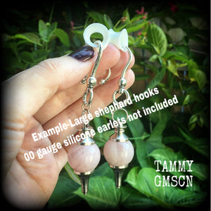 Rose Quartz plug dangles