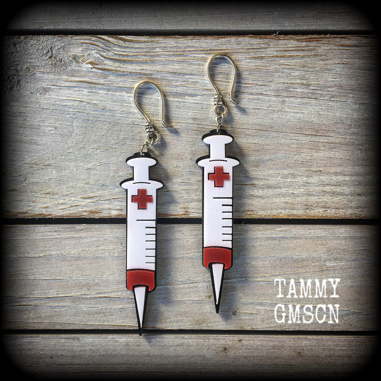 Halloween earrings-Syringe earrings