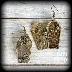 Bronze coffin earrings-Halloween earrings