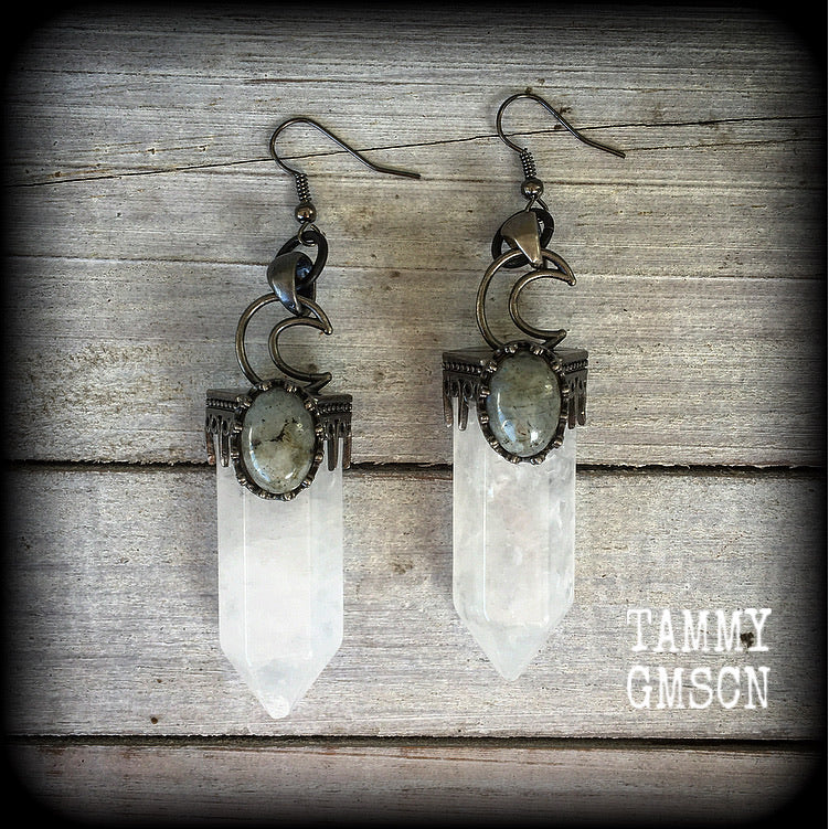 Clear quartz and Labradorite earrings