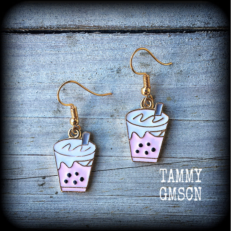 Bubble tea earrings-Pearl tea earrings