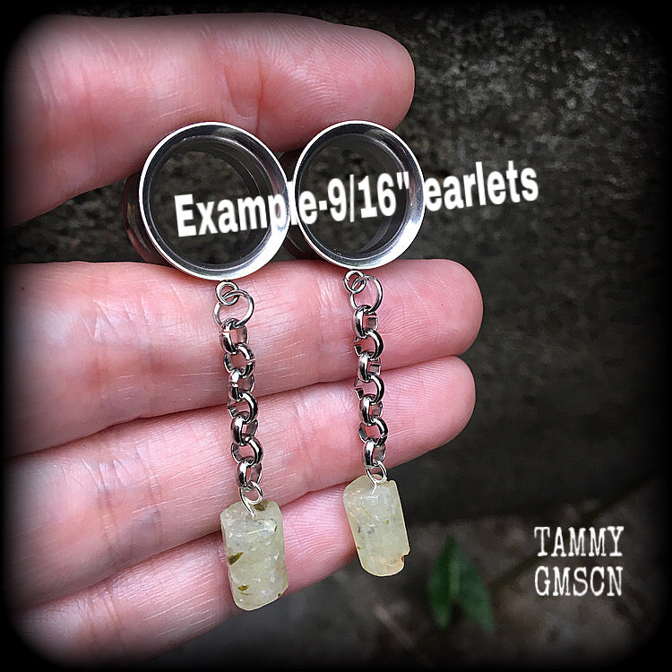 Prehnite jade tunnels-Gemstone tunnel dangles