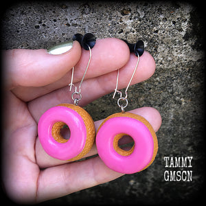 Pink iced doughnut earrings-Donut earrings