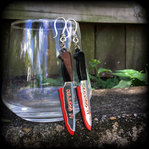 Bloodied knife earrings-Halloween earrings